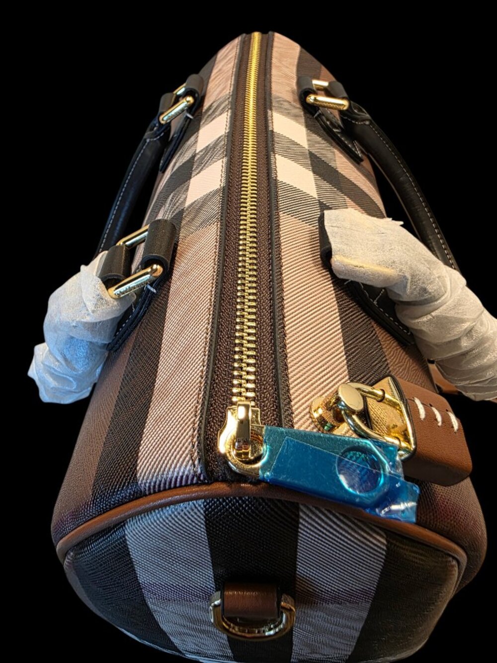 Boston-Style Satchel in Brown and Black Check NWOT - Picture 5 of 9